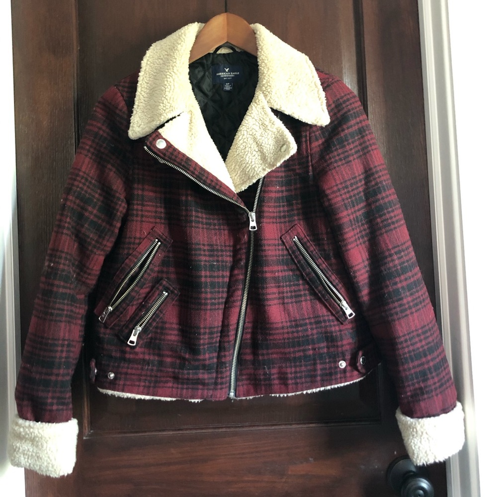 American Eagle Plaid Sherpa Coat